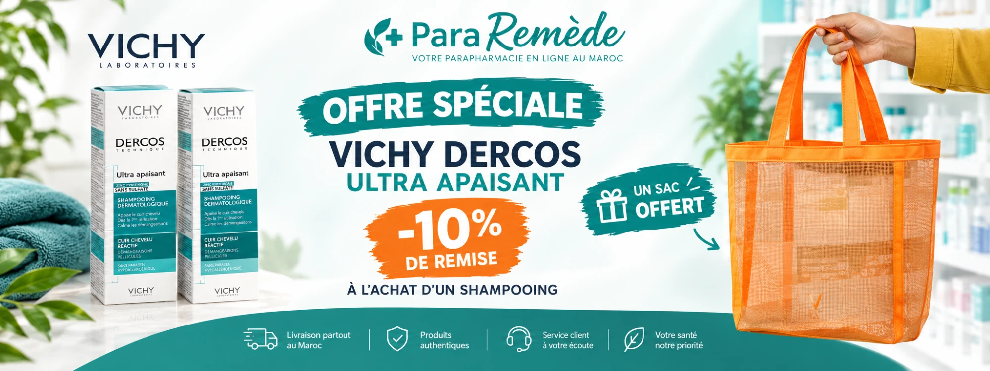 Offre spéciale Vichy Dercos Ultra Apaisant : -10% et un sac offert